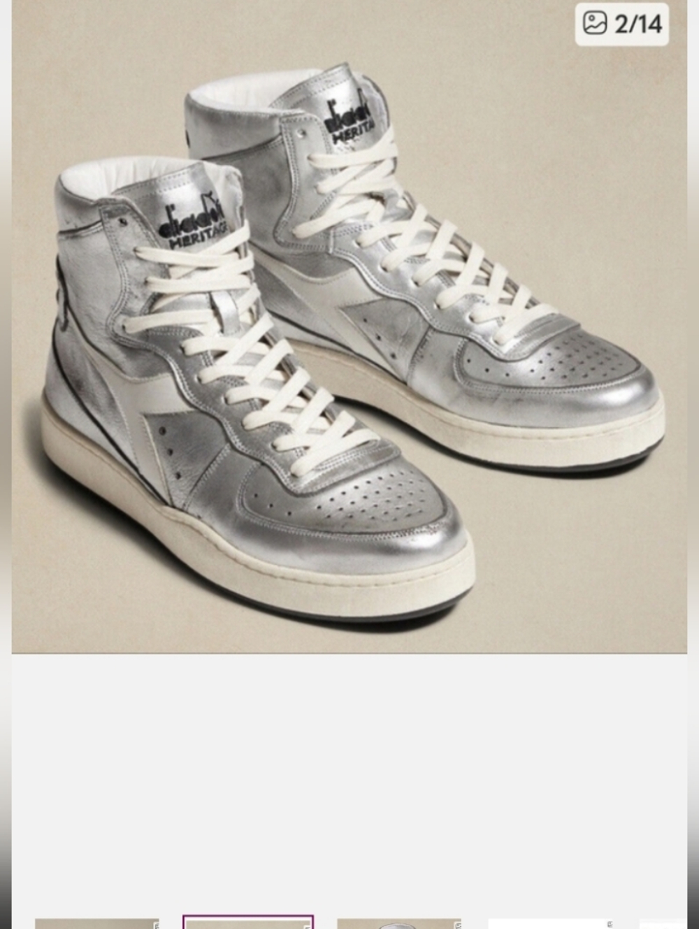 Diadora Mi Basket Silver Metallicized/Black Sneakers Size 5.5 NWT Retail $280